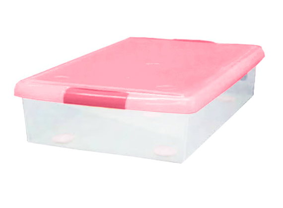 Короб для хранения IRIS THIN BOX 34л, прозрачный-розовый