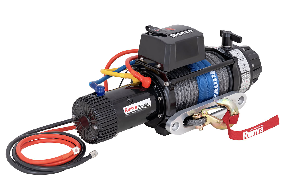 Лебёдка автомобильная электрическая высокоскоростная 12V Runva EWB9500-Q-SR 4350 кг влагозащищенная, синтетический трос