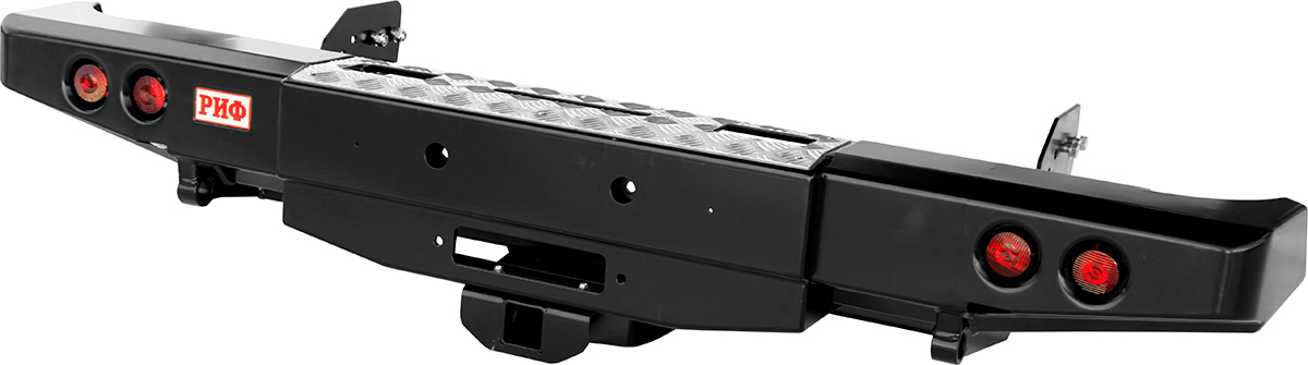 Бампер РИФ силовой задний Mitsubishi L200 2005-2015 (1350 мм) с площ. под леб, квадр. под фаркоп и фонарями