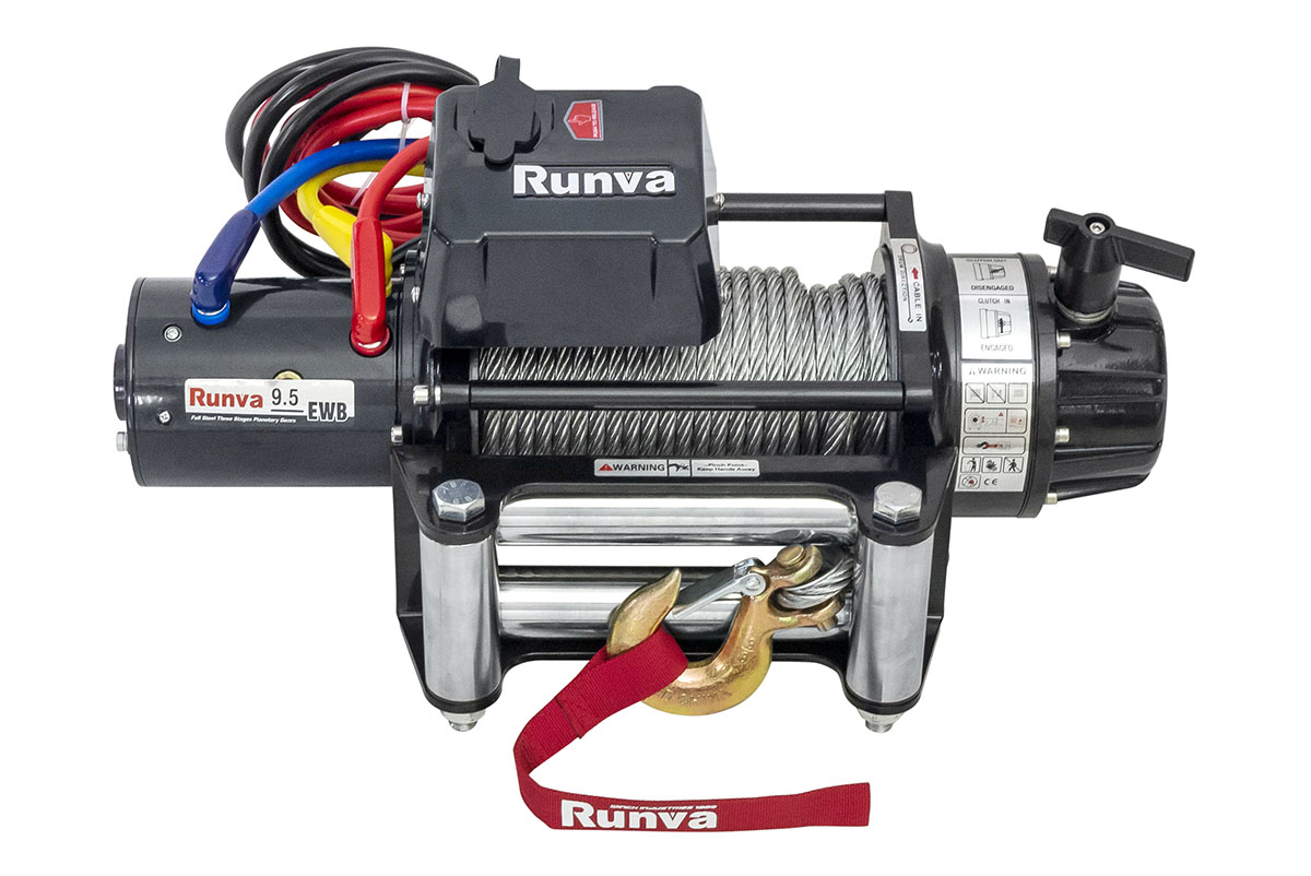 Лебёдка автомобильная электрическая 12V Runva EWB9500S 4350 кг влагозащищенная, стальной трос