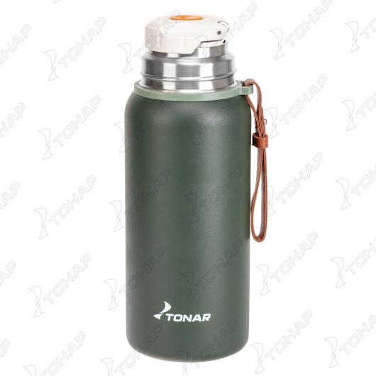 Термос ТОНАР 700ML хаки (пробка-ситечко, крышка-кружка, ремешок)