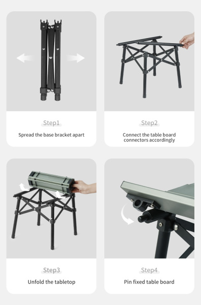 Стол туристический Naturehike Yamami Y01 складной,52х37,5х41 см, серый