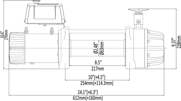 Лебёдка электрическая 12V Runva 9500 lbs 4350 кг влагозащищенная, синтетический трос, пневмороспуск