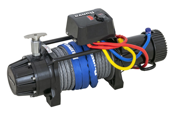 Лебёдка электрическая 12V Runva 12000 lbs 5443 кг влагозащищённая, комбин. роспуск, синт. трос