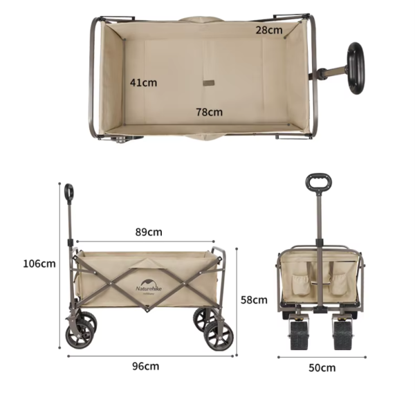 Тележка туристическая Naturehike Light 106х50х89 см, 90 л, коричневая