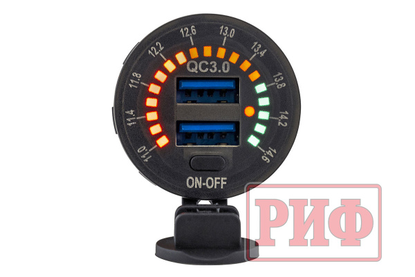 Розетка USB 2 QC 3.0 с вольтметром