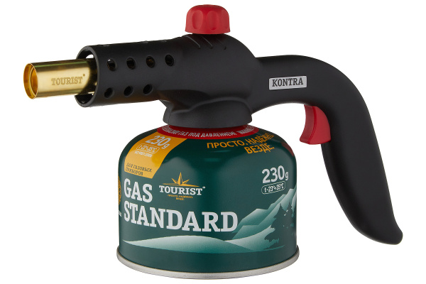 Резак газовый TOURIST KONTRA с пьезоподжигом, системой подогрева газа, и ручкой. на резьбовой баллон