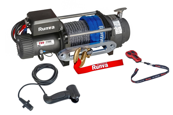 Лебёдка электрическая (индустр.) 24V Runva 17500 lbs 7960 кг синтетический трос