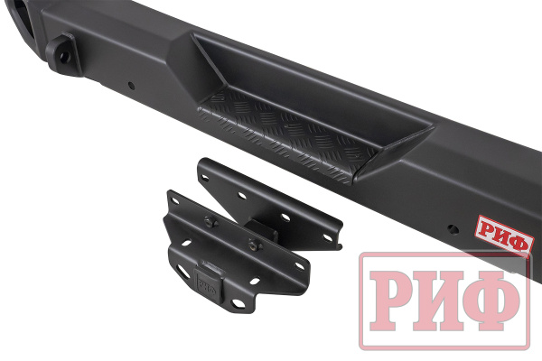 Бампер РИФ силовой задний Jeep Wrangler JL 2018+ с квадратом под фаркоп под штатные фонари, стандарт (для а/м с низкими перед. крыльями)