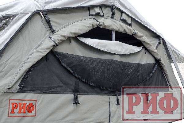 Палатка на крышу автомобиля РИФ Soft RT02-120 PRO, тент серый, 120х(240+70)х115 см