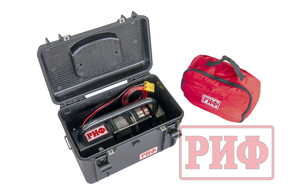 Лебёдка переносная РИФ 2500ASR c малой площадкой и проводами, синтетический трос (в защитном кейсе)