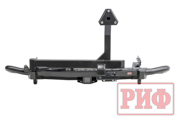 Бампер РИФ задний силовой/защита штатного бампера Mitsubishi Pajero Sport 2015-2020 c квадратом под фаркоп, калиткой, подсветкой номера