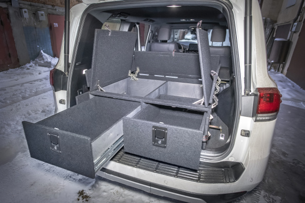 Органайзер в багажник для Toyota Land Cruiser 300 (2 выдв.ящика+клав.замки+спальник)
