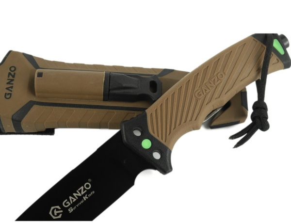 3 Нож туристический GANZO, длина 243 мм, сталь 8CR13, коричневый, с паракордом, в ножнах 3 Нож туристический GANZO, длина 243 мм, сталь 8CR13, коричневый, с паракордом, в ножнах