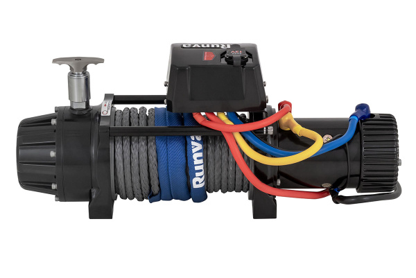 Лебёдка автомобильная электрическая высокоскоростная 12V Runva EWB9500-Q-SRMAC 4350 кг, влагозащищенная, комбинированный роспуск, синтетический трос
