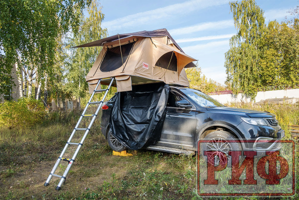 Палатка на крышу автомобиля РИФ Soft RT01-140W, тент песочный, корпус черный, 240х140х130 см