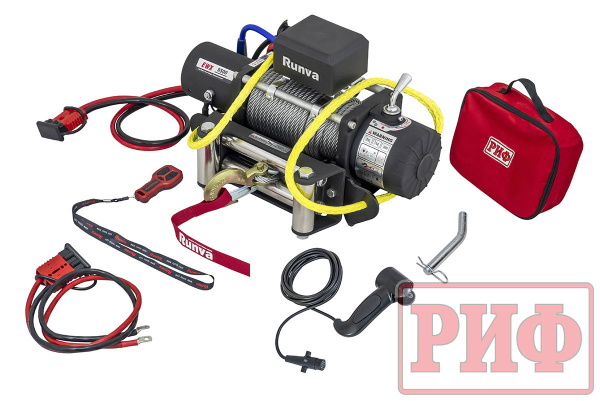 Лебёдка переносная РИФ 9500S c квадратом для фаркопа, стальной трос (облегченная) Лебёдка переносная РИФ 9500S c квадратом для фаркопа, стальной трос (облегченная)