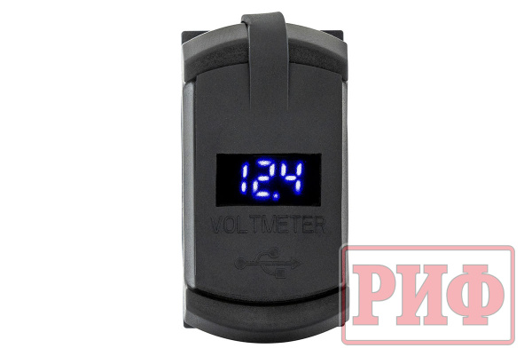 Розетка USB Type PD, QC 3.0 с вольтметром, синяя подсветка