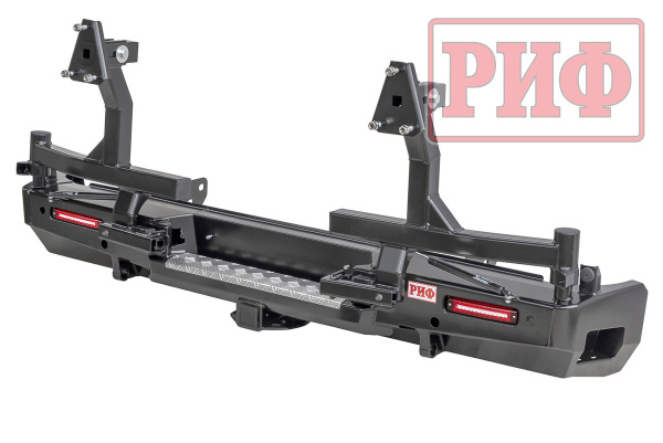 Бампер РИФ силовой задний Toyota Tundra 07-13 с квадратом под фаркоп, 2-мя калитками и фонарями