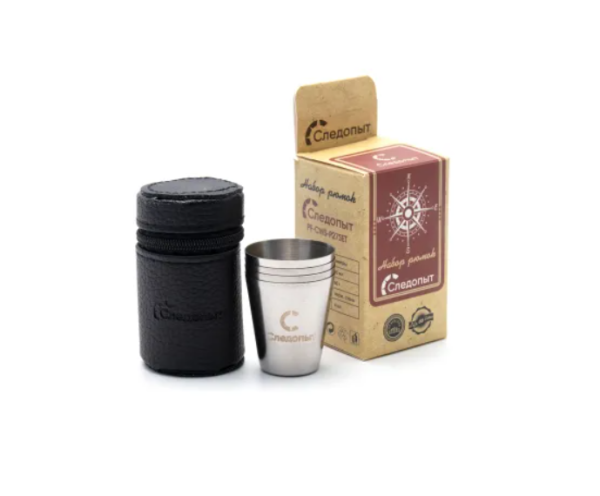 Набор стопок СЛЕДОПЫТ 4х25 мл, 4 шт., в кожаной тубе Набор стопок СЛЕДОПЫТ 4х25 мл, 4 шт., в кожаной тубе