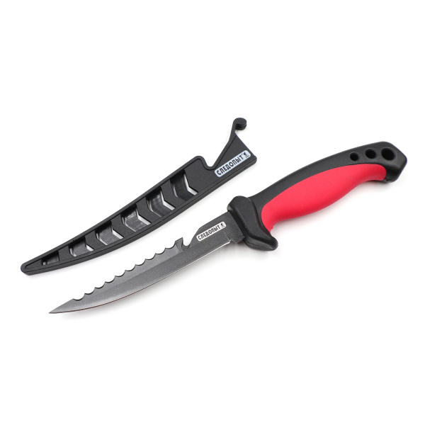 Нож туристический "СЛЕДОПЫТ" филейный, прорезиненная ручка, клинок 150 мм, черный