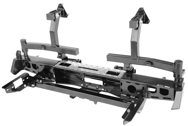 Бампер РИФ силовой задний Toyota Hilux 2005-2014 с площадкой под лебёдку, квадратом под фаркоп, фонарями, 2-я калитками, подсветкой номера