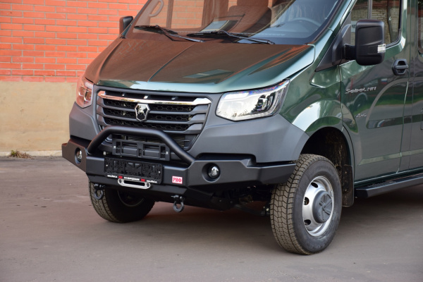 Бампер РИФ силовой передний для ГАЗ Соболь NN под штатные фары, с центральной защитной дугой