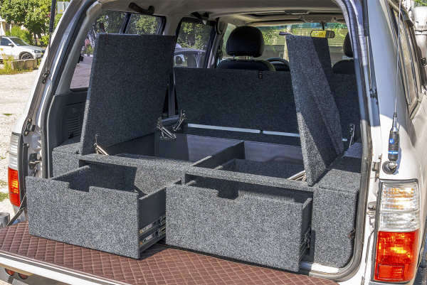 Органайзер в багажник для Toyota Land Cruiser 80 (2 выдвижных ящика+спальник)