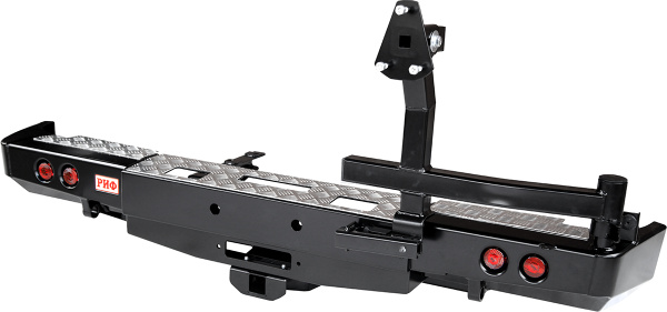 Бампер РИФ силовой задний для ГАЗ Соболь с площ. под лебёдку, квадратом под фаркоп, калиткой и фонарями лифт 50 мм