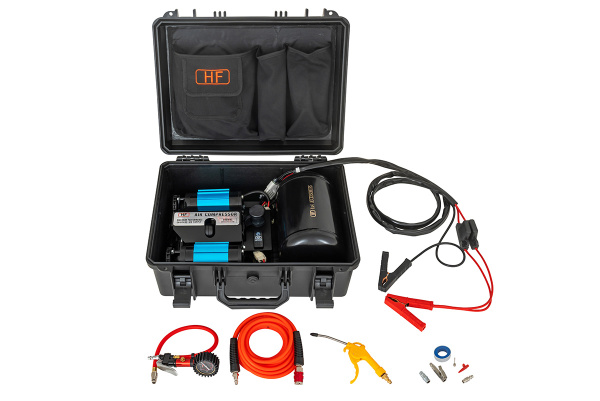 Компрессор двухпоршневой высокопроизводительный переносной HF с ресивером