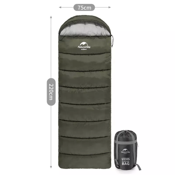 Мешок спальный Naturehike U350, (190х30)х75 см, (правый) (ТК: +1°C), темно-зеленый