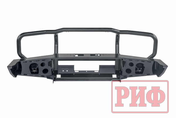Бампер РИФ силовой передний Toyota Land Cruiser 76/78/79 2007-2024 c доп. фарами и защитной дугой, под штатную лебедку и расширители арок