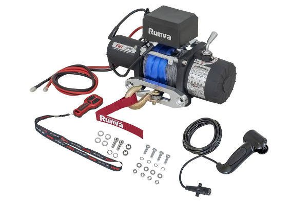 Лебёдка электрическая 12V Runva 5000 lbs 2268 кг (синтетический трос)
