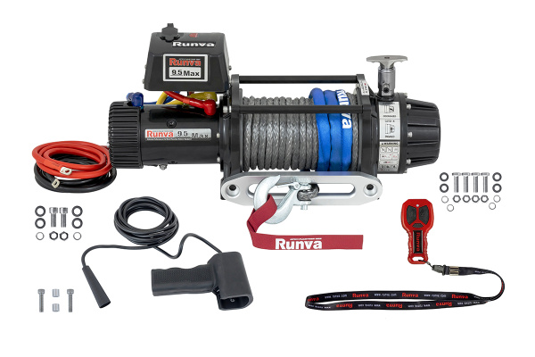 Лебёдка электрическая 12V Runva 9500 lbs 4350 кг влагозащищенная, комбин. роспуск, синт. трос