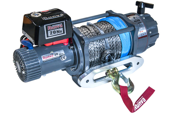 Лебёдка электрическая 12V Runva 20000 lbs синтетический трос (влагозащищенная)