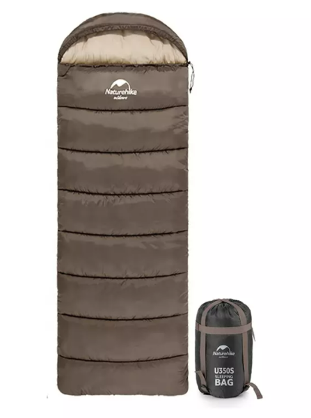 Мешок спальный Naturehike U350, (190х30)х75 см, (левый) (ТК: +1C), коричневый
