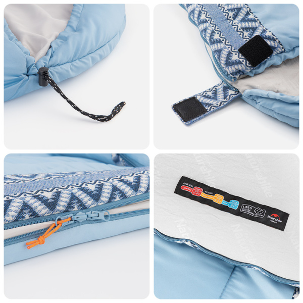 Мешок спальный Naturehike Envelope Down L250, (190+30)х75 см, (правый), (ТК: +9C), голубой