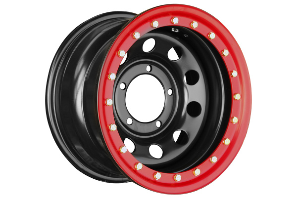 Диск усиленный УАЗ стальной черный 5x139,7 8xR15 d110 ET-19 с псевдо бедлоком (красный)