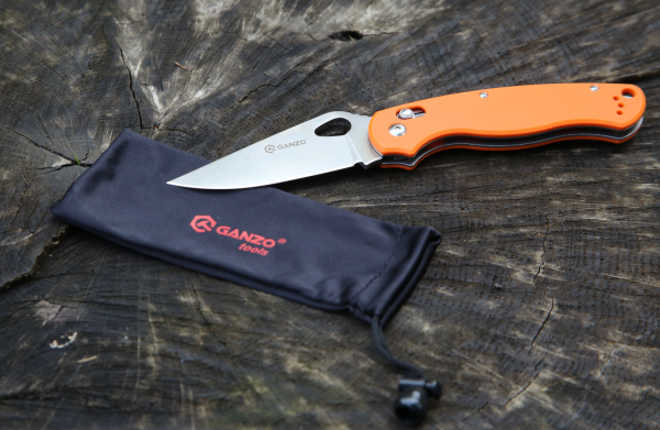 Нож складной GANZO с клипсой, длина клинка 87 мм, сталь 440С, оранжевый