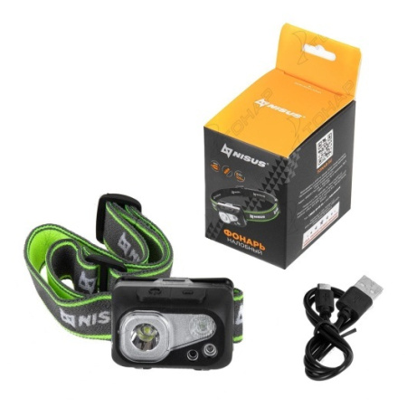 92 Фонарь налобный NISUS водонепроницаемый 300LM, IPX7, USB