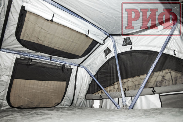 4 Палатка на крышу автомобиля РИФ Soft RT02-140 PRO, тент серый, 400 гр., 140х(240+70)х115 см 4 Палатка на крышу автомобиля РИФ Soft RT02-140 PRO, тент серый, 400 гр., 140х(240+70)х115 см