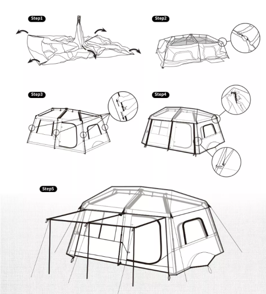 Палатка Naturehike Village 13 автоматическая 5-8-местная, коричневая BlackOut