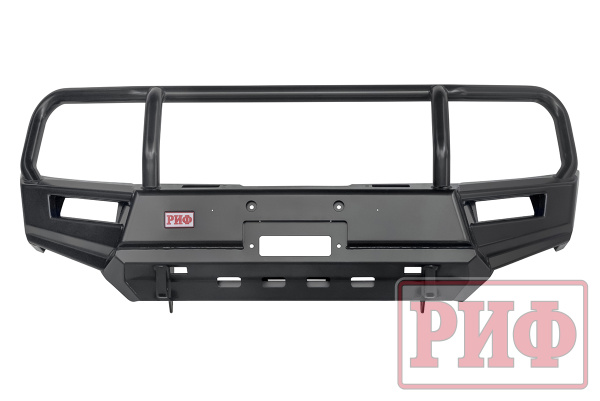 Бампер РИФ силовой передний Mitsubishi Pajero Sport 2015-2020 под доп. фары, с защитной дугой и защитой бачка омывателя (фары в комплект не входят)