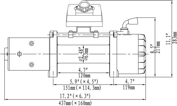 Лебёдка автомобильная электрическая 12V Runva 9500 lbs 4350 кгкороткий барабан, синтетический трос