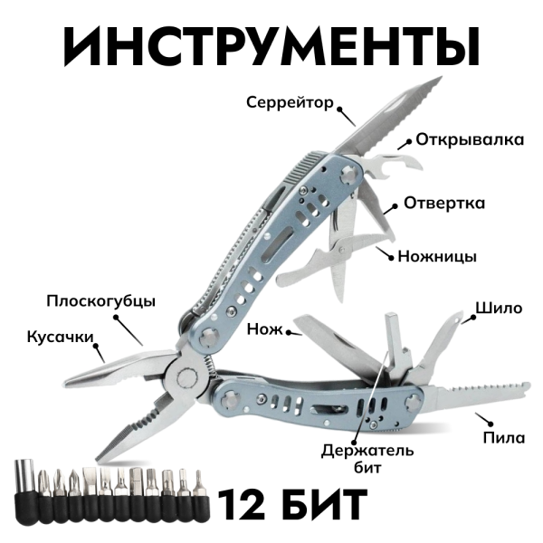 Мультитул GANZO, 165х18 мм, 24 предмета, цвет голубой