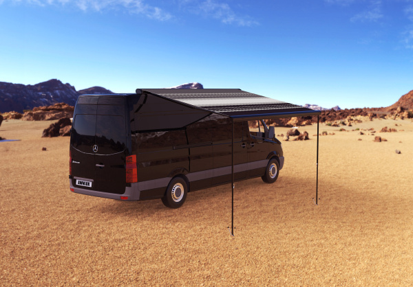 2 Маркиза автомобильная РИФ 3,5х2,5 м кассетная,  привод механический, электромотор, корпус черный