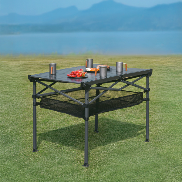 Стол туристический Naturehike Simple star H01 складной, 120х70х73 см, с сетчатой полкой, черный