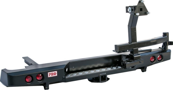 Бампер РИФ задний Nissan NP300 с фаркопом, калиткой и фонарями (длинный кузов)