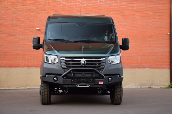 Бампер РИФ силовой передний для ГАЗ Соболь NN под штатные фары, с центральной защитной дугой