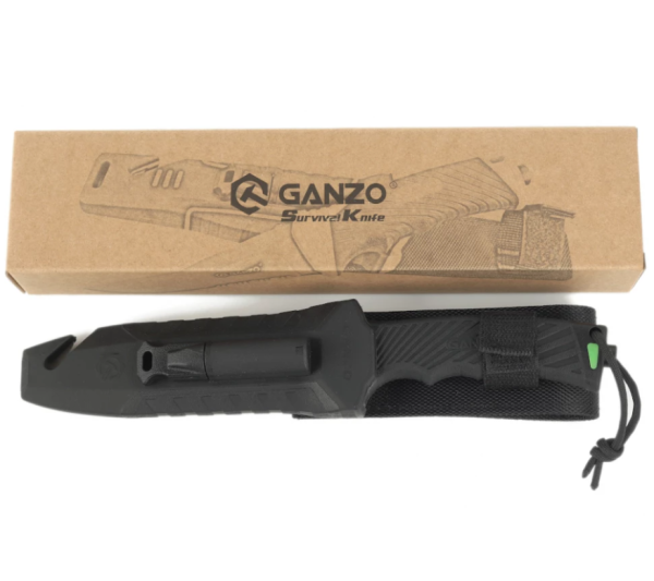 Нож туристический GANZO, длина 243 мм, сталь 8CR13, черный, с паракордом, в ножнах